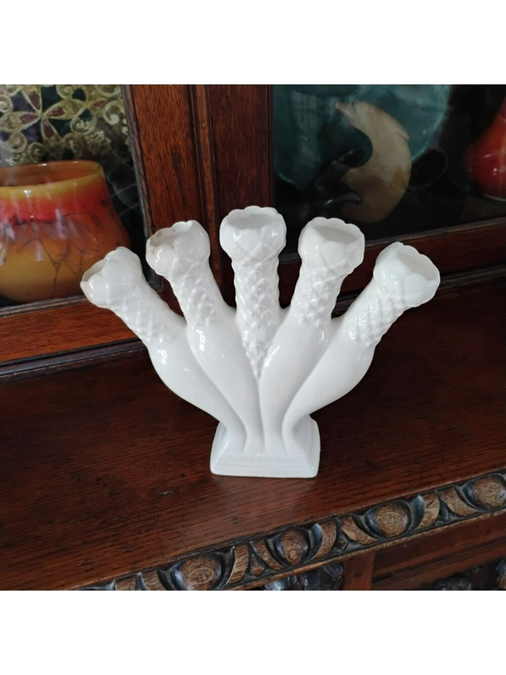 Vintage Five Finger Vase MCM Quintal Horn Williamsburg Style Posy Holder Fan Bud